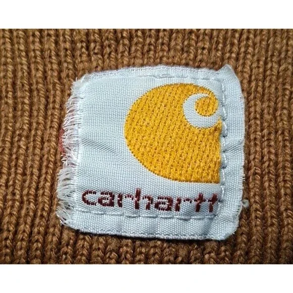 Carhartt Beanie Hat Youth One Size Brown Classic Acrylic Kids Knit Cap - Picture 2 of 4